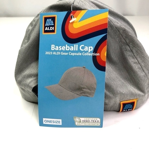 NWT ALDI Capsule Collection 2023 baseball hat cap light grey smiley face OS